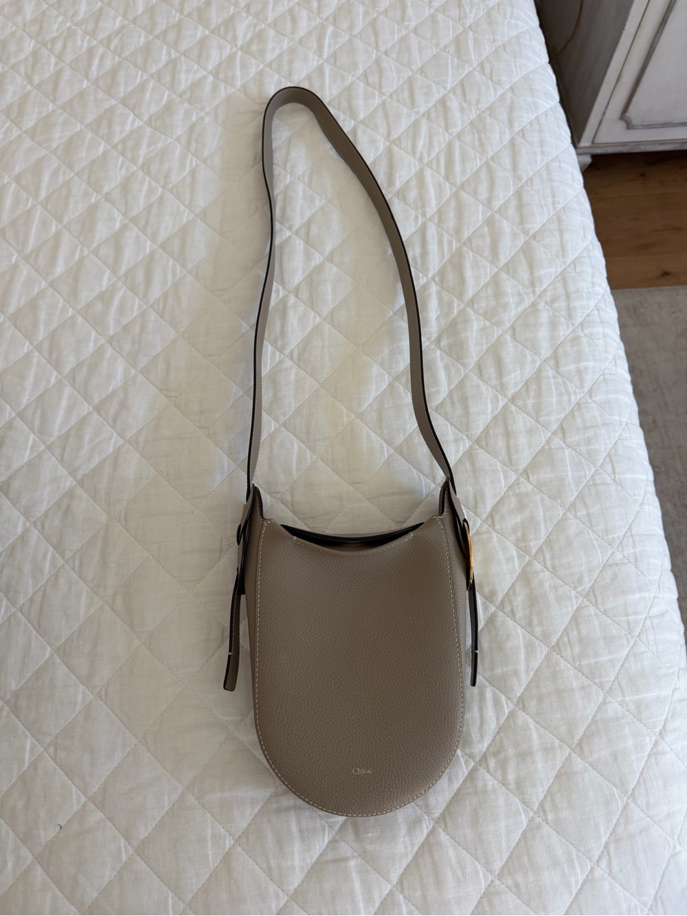Chloe Darryl Taupe Pebbled Leather Saddle Crossbody